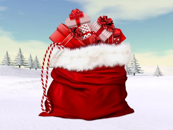 Big Santa Claus bag for christmas - 3D render — Stock Photo, Image