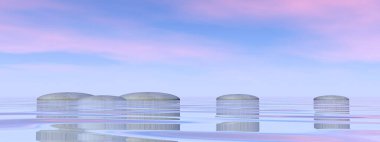 Zen taşları güzel günbatımında - 3D render