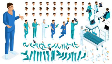 İzometrik Oluşturucu bir doktor, cerrah jestleri ve duygular bir dizi. Karakter oluşturmak