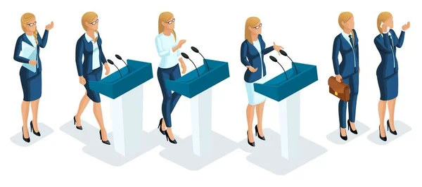 Исотрика - деловые женщины, лидеры, телеведущие, кандидаты в президенты. 3-я молодая женщина, бизнесвумен, выборы, голосование — стоковый вектор