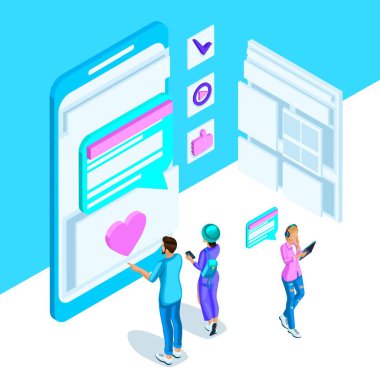 İsometry gençler, bir akıllı telefon, bir monitör, iletileri bir internet yazışma ile canlı bir şablondur. Parlak Holografik dizayn