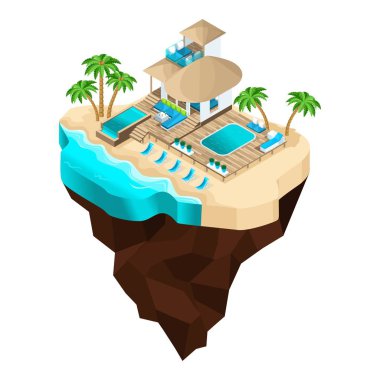 İsometry harika bir ada, bir çizgi film, bir şık eğlence, palmiye ağaçları, yaz güneş için deniz manzaralı lüks bir otel var. Sıcak ülkelerde tatil