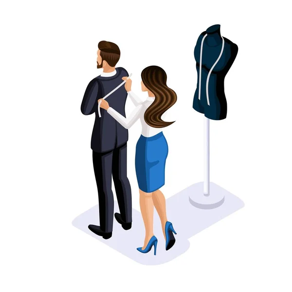 Algum Momento Alfaiate Designer Trabalha Com Cliente Para Criar Roupas —  Vetores de Stock