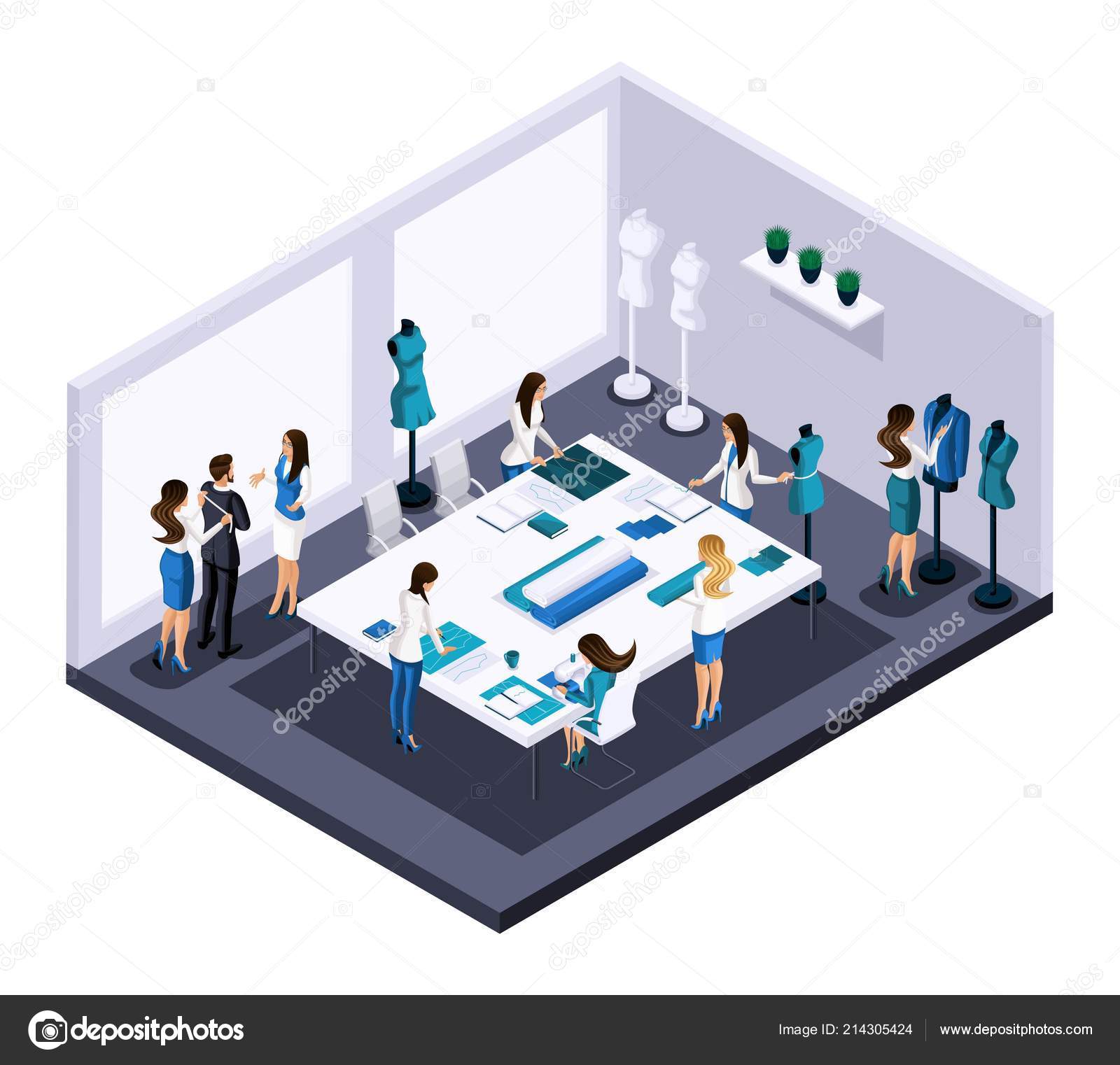 Isometric Tailor Room Atelier Process Of Creating Sketches