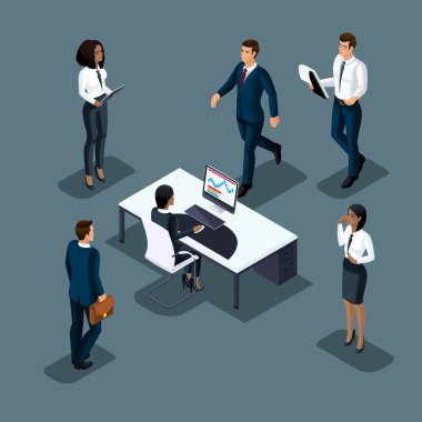 Toplantıda işadamı farklı milletlerden gri bir arka plan üzerinde iş yapıyorsun. Geliştirme uluslararası iş, konferanslar, toplantılar 3 ayarlayın.