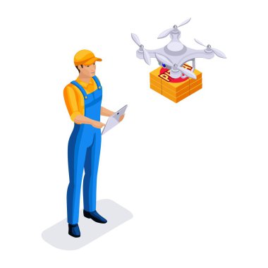 İzometrik teslimat hizmeti kurye gönderir kutulara dron, hızlı teslimat siparişleri, yirmi dört saat iş, kurye parsel ayılar