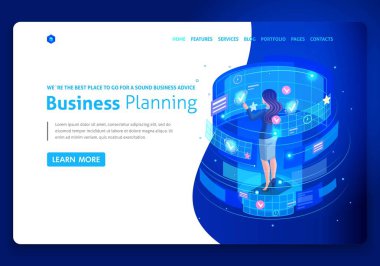 İş Web sitesi şablonu tasarımı. İzometrik kavramı iş adamları iş, Augmented gerçeklik, zaman yönetimi, iş planlama. Düzenlemek ve özelleştirmek kolay
