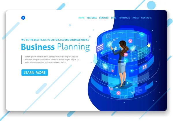 Business website template design. Isometric concept businessmen work, Augmented reality, time management, business planning. Easy to edit and customize. isolated — Stock Vector