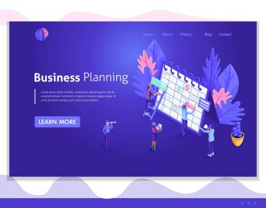 İzometrik tasarım Kullanıcı arayüzü, Web tasarım, açılış sayfası. Bir iş planı, çizim izometrik insanlar iş kavramı planlama