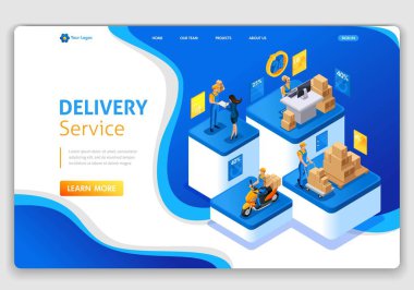 Web sitesi şablonu tasarımı. İzometrik kavramı teslim hizmet vermektedir. Hızlı teslim, online sipariş, çağrı merkezi. Kolay düzenleme ve açılış sayfasını özelleştirme