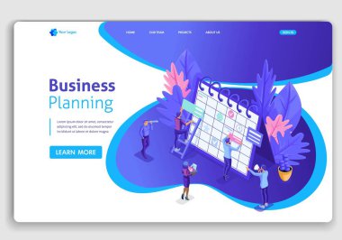 Web sitesi şablonu tasarımı. İzometrik kavramı iş adamları iş, bir web sitesi için planlama. Düzenlemek ve özelleştirmek kolay