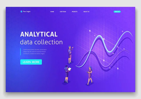 Página inicial do modelo do site Conceito isométrico coleta de dados analíticos. Fácil de editar e personalizar —  Vetores de Stock