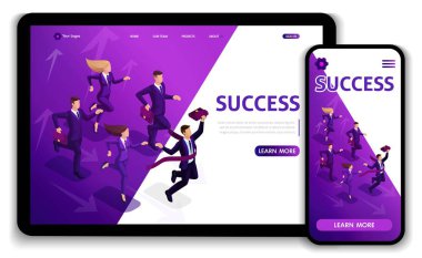 Landing page Isometric Business Success Concept. Entrepreneur business man leader. Businessman and his team. Website design. Easy to edit and customize, Responsive clipart
