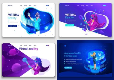 Web sayfa tasarım şablonları için iş ve oyun, artar ve dikey gerçeklik kavramı kümesi. Vektör illüstrasyon kavramlar için Web sitesi ve hareket eden