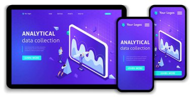 Website Template Landing page Isometric concept analytical data collection, Teamwork. Easy to edit and customize, Responsive ui ux clipart