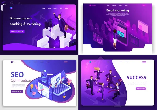 Conjunto de modelos de design de página web para negócios, marketing digital, sucessos, crescimento de negócios. Conceitos de ilustração vetorial para desenvolvimento de sites e sites móveis — Vetor de Stock