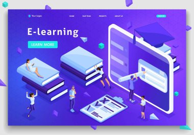 Web sitesi şablonu açılış sayfası izometrik kavramı kitaplığı, e-öğrenme, eğitim, medya kitaplığı veya web arşiv. Düzenlemek ve özelleştirmek kolay
