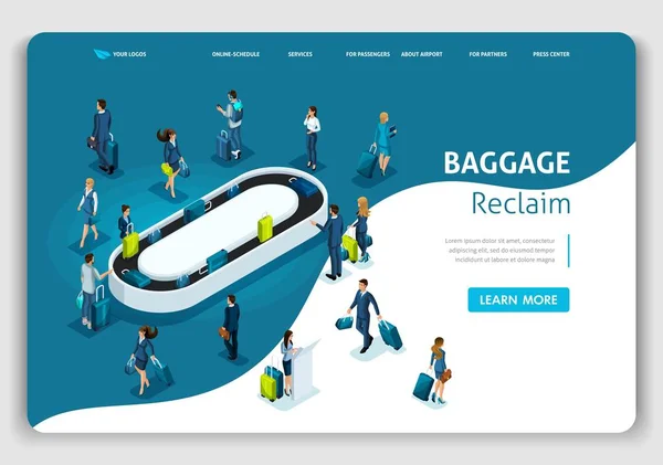 Website Template Landing page Isometric concept International Airport, Baggage reclaim, business trip. Easy to edit and customize — Stock Vector