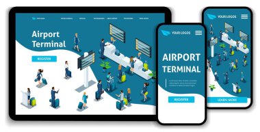 Website Template Landing page Isometric concept International Airport, Airport Terminal, Baggage reclaim, business trip. Easy to edit and customize, adaptiive ui ux clipart
