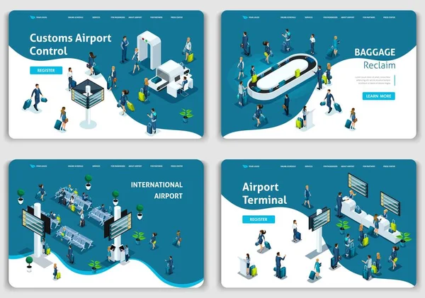 Uppsättning Webbplats Mallar Konceptet Flygplats Lounge Bagage Anspråk Terminal Passagerare — Stock vektor