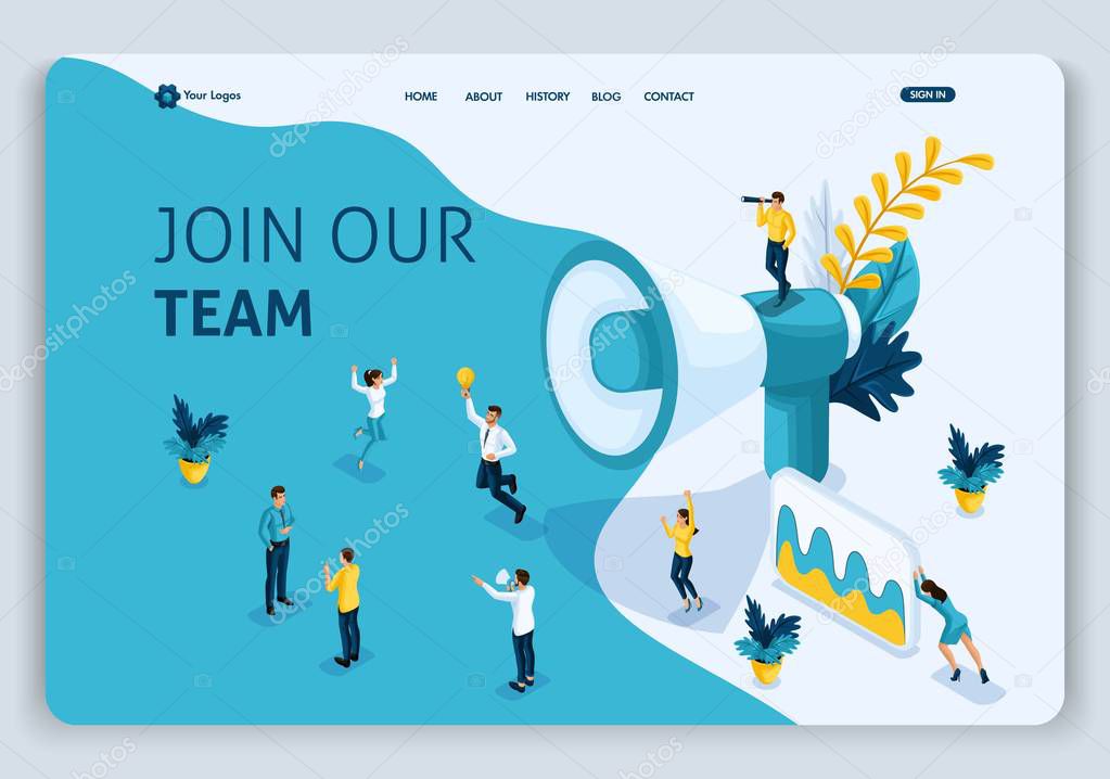 Website Template Landing page Isometric concept join our team, can use for, ui, ux web, mobile app, poster, banner. Easy to edit and customize
