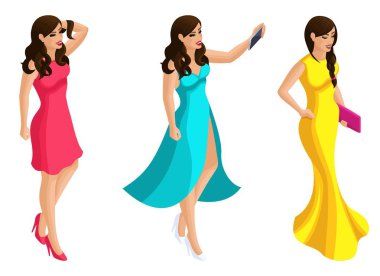 Kalite Isometry, akşam elbiseler akşam makyaj, pastiches, 3d güzel kız selfie, kız modeli yapar