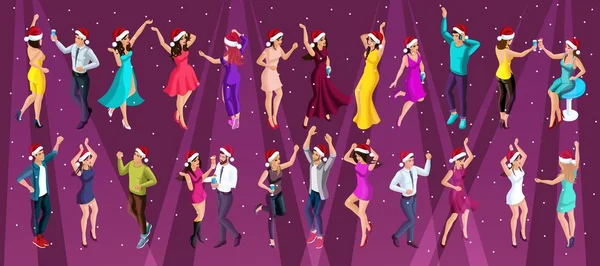 Isometrie New Year's party, 3d meisjes dans, disco, corporate partij, nachtclub, Kerstmis en dansen — Stockvector