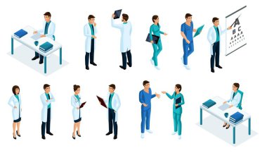 Nitel Isometry, bir dizi farklı duyguları ile çalışma sürecinde sağlık personeli. Reklam ve sunumlar için mükemmel karakter