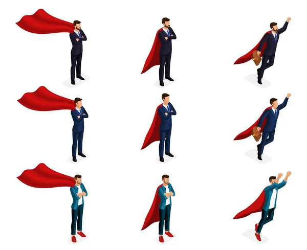 Исомтри - это набор векторных суперменов супергероев, 3D бизнесмены - подростки, молодые предприниматели. Векторная иллюстрация — стоковый вектор