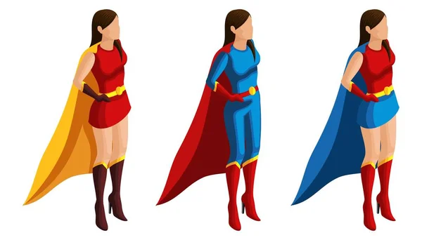 Egybevágósági Transzformáció Készlet Superhero Lány Jelmez Állni Gárda Rendelés Karakterek — Stock Vector