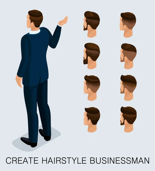 Isometrisk affärsman Set mäns frisyrer — Stock vektor