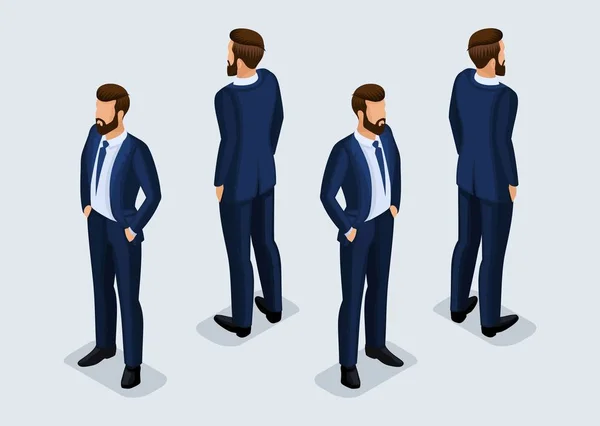 Isometric Businessman Front View Rear View — Stock Vector