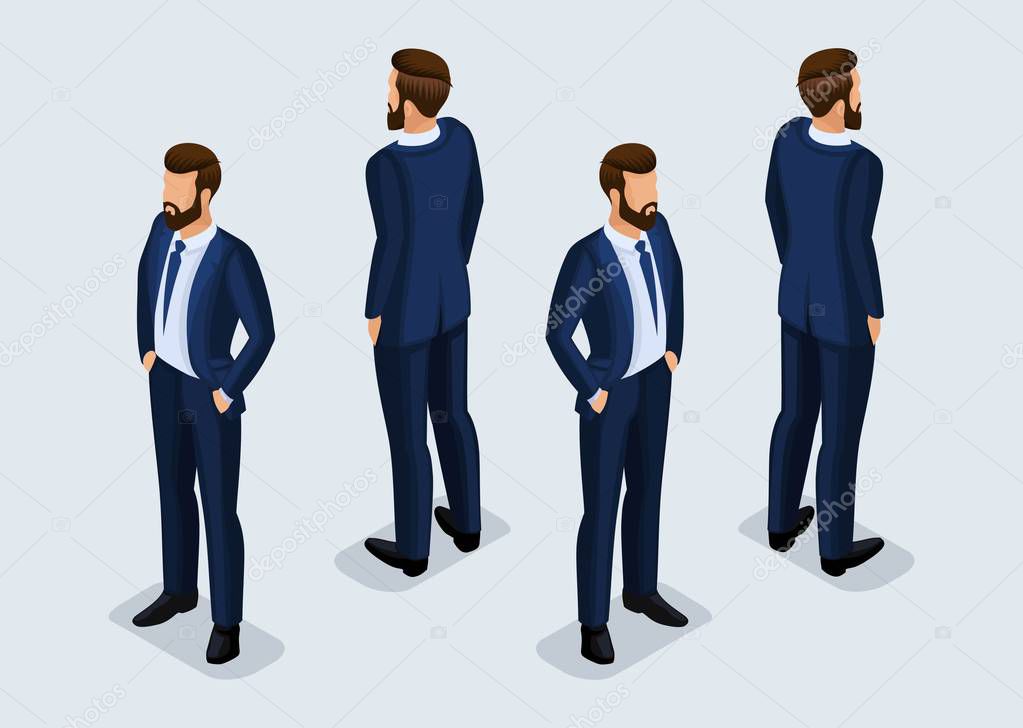 Isometric Businessman Front View Rear View