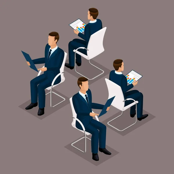 Ισομετρική σετ επιχειρηματίες που κάθεται σε μια καρέκλα — Διανυσματικό Αρχείο