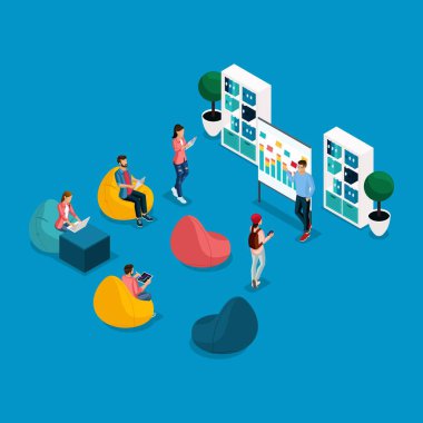 İzometrik Coworking merkezi Freelancer gençler