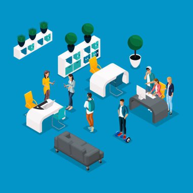 İzometrik Coworking merkezi Freelancer gençler