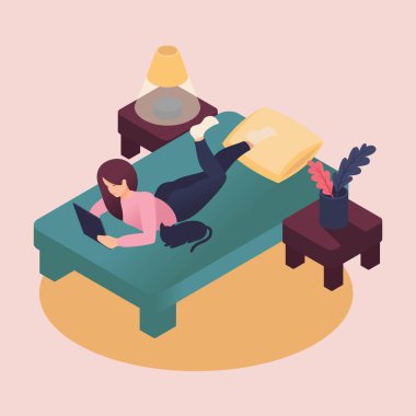 İzometrik genç kadınlar çalışma ve evde çalışma