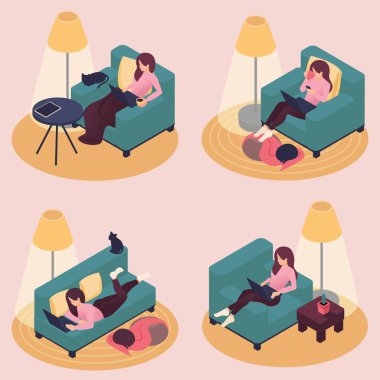 İzometrik kız birlikte bir hafta sonu geçirmek