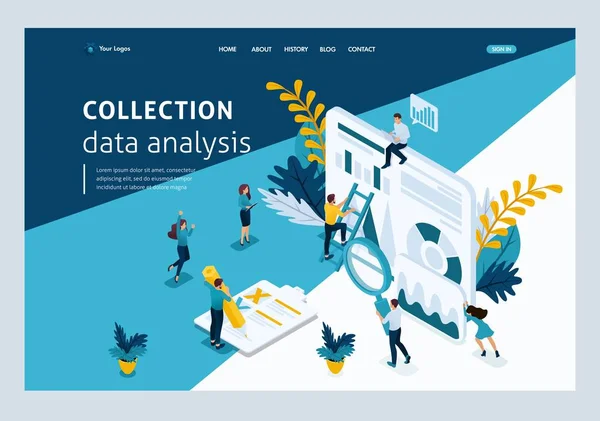 Landing Page isometrisch Concept jonge ondernemers — Stockvector