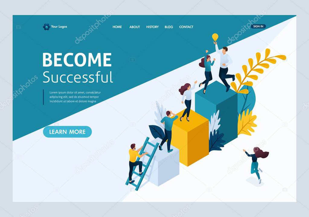 Landing Page Isometric Concept Young Entrepreneurs
