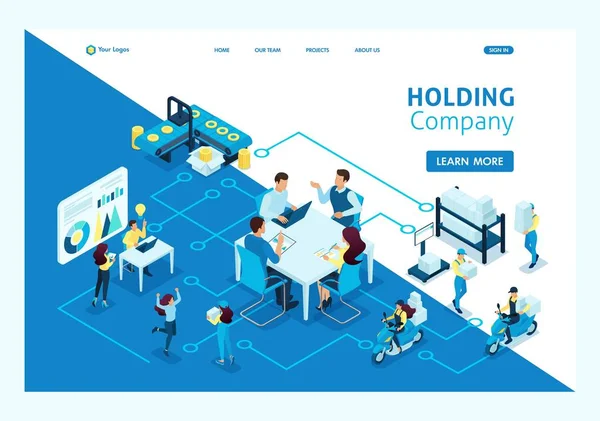 Landing Page isométrica grandes empresas de cartera — Vector de stock