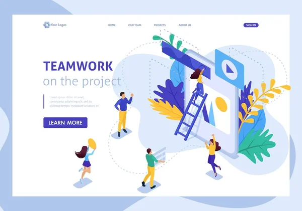 การทํางานเป็นทีมของหน้า Landing Page — ภาพเวกเตอร์สต็อก