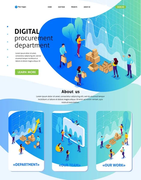 Isometric Landing Page for Big Business — Stock Vector