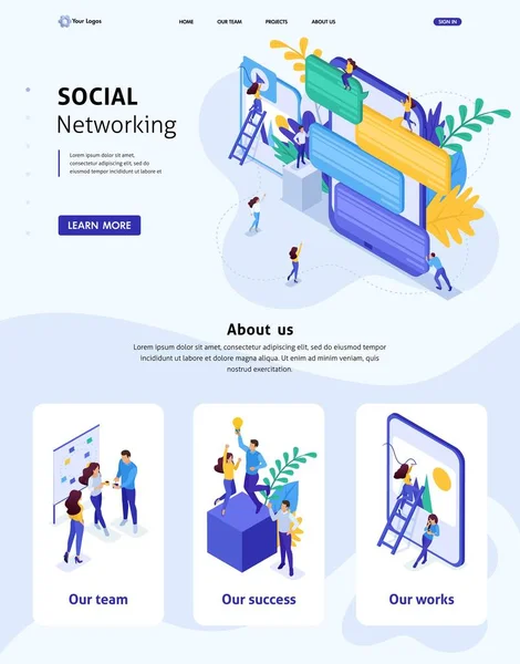 Isometric Website Template Landing page — Stock Vector