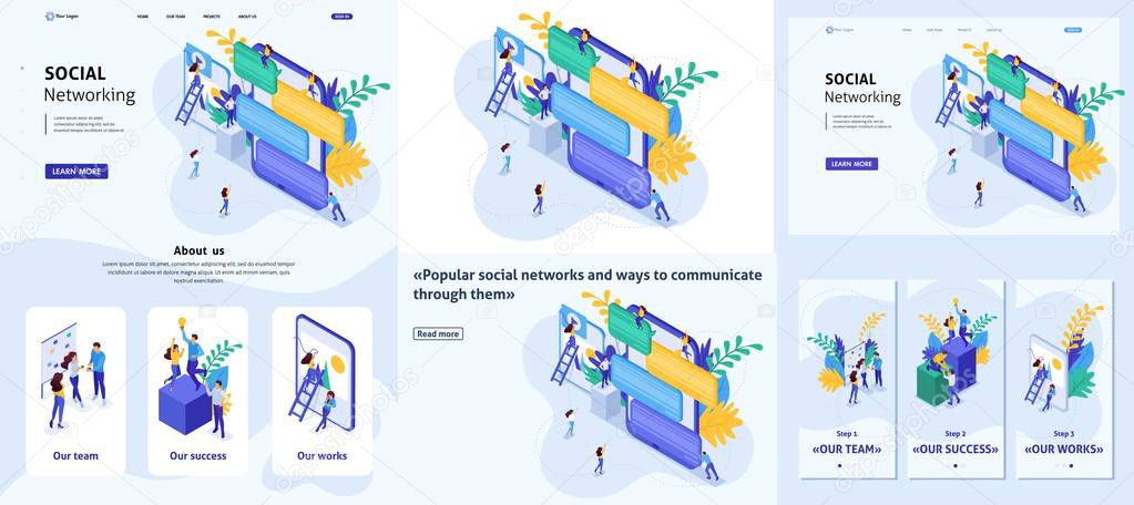 Set Isometric Article, Landing Page, App Design