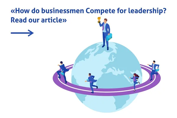 Empresário Isométrico Topo do Mundo, Liderança —  Vetores de Stock