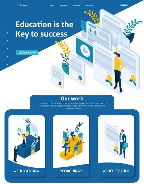 Pendidikan dan Pelatihan Isometrik adalah Kunci untuk Sukses - Stok Vektor