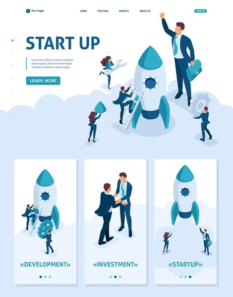 Ισομετρική ανάπτυξη και τις Startup επιχειρήσεις — Διανυσματικό Αρχείο