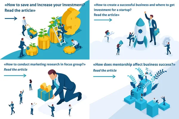 Isometrische mentorschap, betrouwbare investeringen in onderzoek — Stockvector