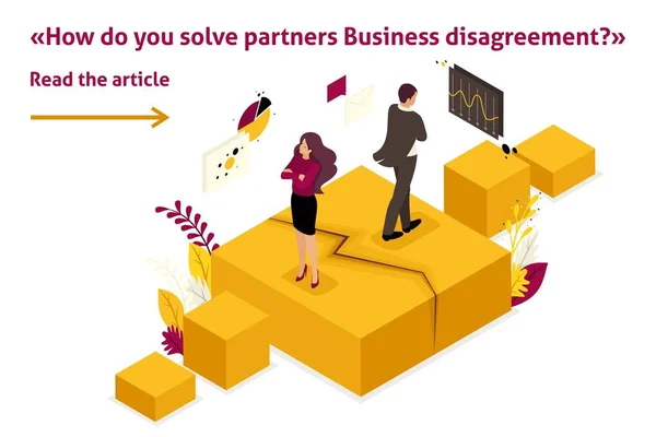 Discordâncias entre parceiros de negócios isométricos — Vetor de Stock